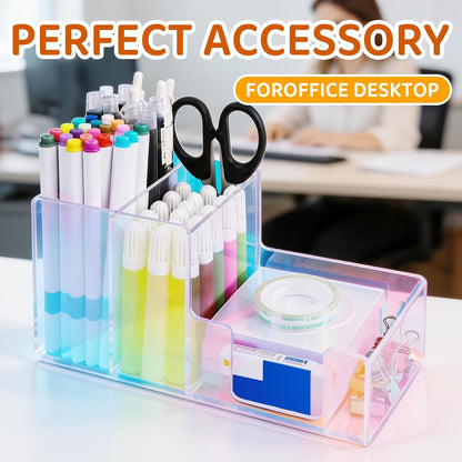 Magnetic Dry Erase Marker Holder - Non-Slip Acrylic Pen Organizer with Powerful Magnets for Whiteboard, Refrigerator, Office Desk, Classroom Supplies & Home Organization-Clear