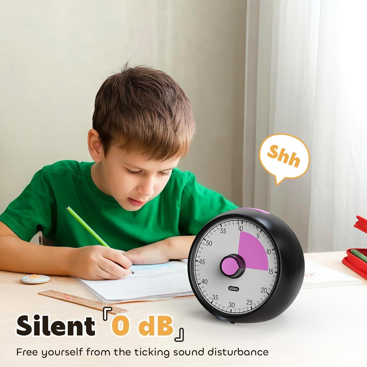 Visual Timer for Kids 60-Minute Countdown Timer with Optional Alarm, Focus Tool for ADHD & Autism, Time Management for Homework, Chores, Office, Kitchen, Teaching & Study Routines (Purple)