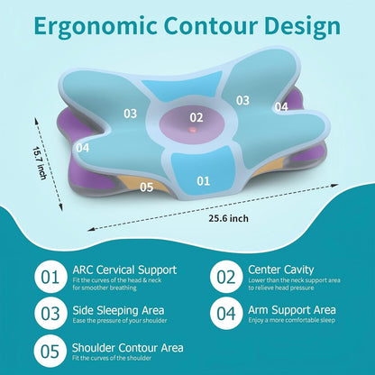 Cervical Pillow for Neck Pain Relief, Ergonomic Neck Pillow for Sleeping, Contour Pillow for Neck Support, Memory Foam Pillows for Side Back Stomach Sleepers(White&Grey)
