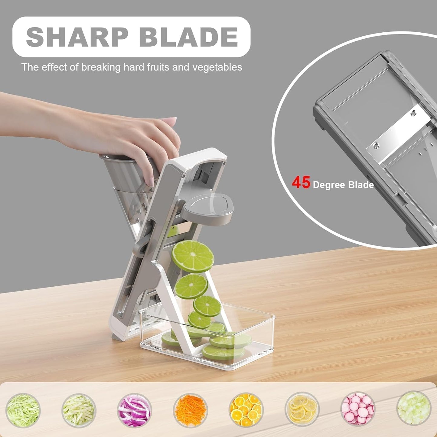 Eletronova Safe Mandoline Slicer for Kitchen, Vegetable Slicer with Container, French Fry Cutter, All in 1 Julienne Slicer for Potato, Thickness Adjustable, Detachable Blade (Green)