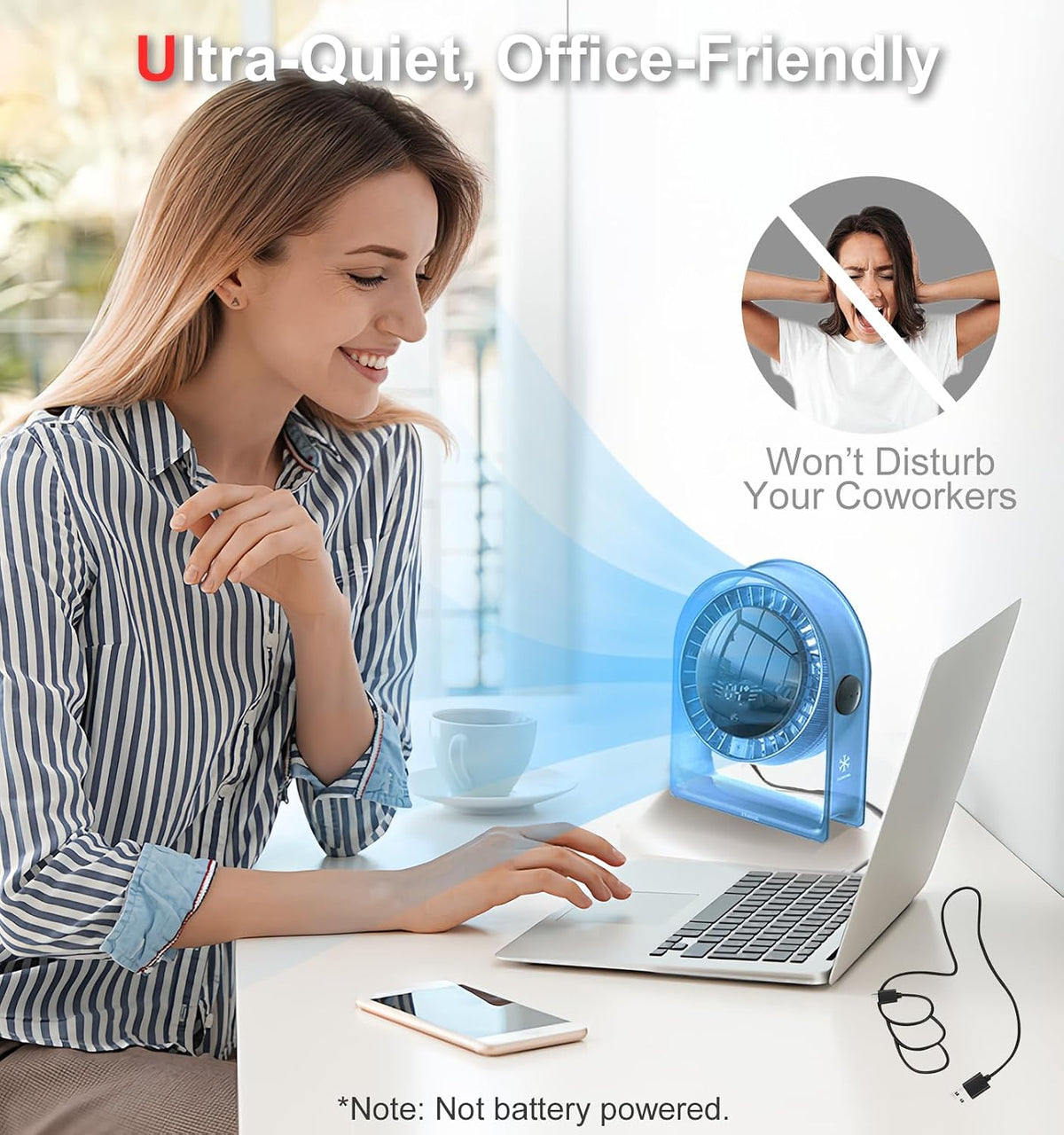 2026 Quiet USB Desk Fan,4 Speeds, 120°Tilt, table Fan for bed & Office