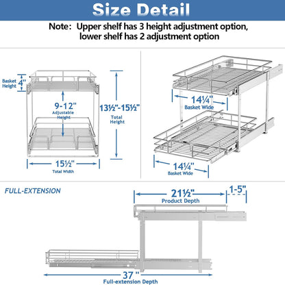 ROOMTEC Pull Out Cabinet Organizer, Pull Out Shelves 5½" W x 21½" D, Heavy Duty Cabinet Drawers Slide Out Kitchen Organizers Storage Shelf