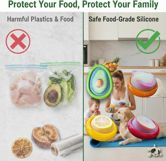 Set of 4 Reusable Avocado Saver and Onion Storage– Eco-Friendly – Keep Leftovers Fresh Without Plastic Bags. Fruit and Veggie Savers for Avocados, Lemons, Onions, Tomatoes & Salad