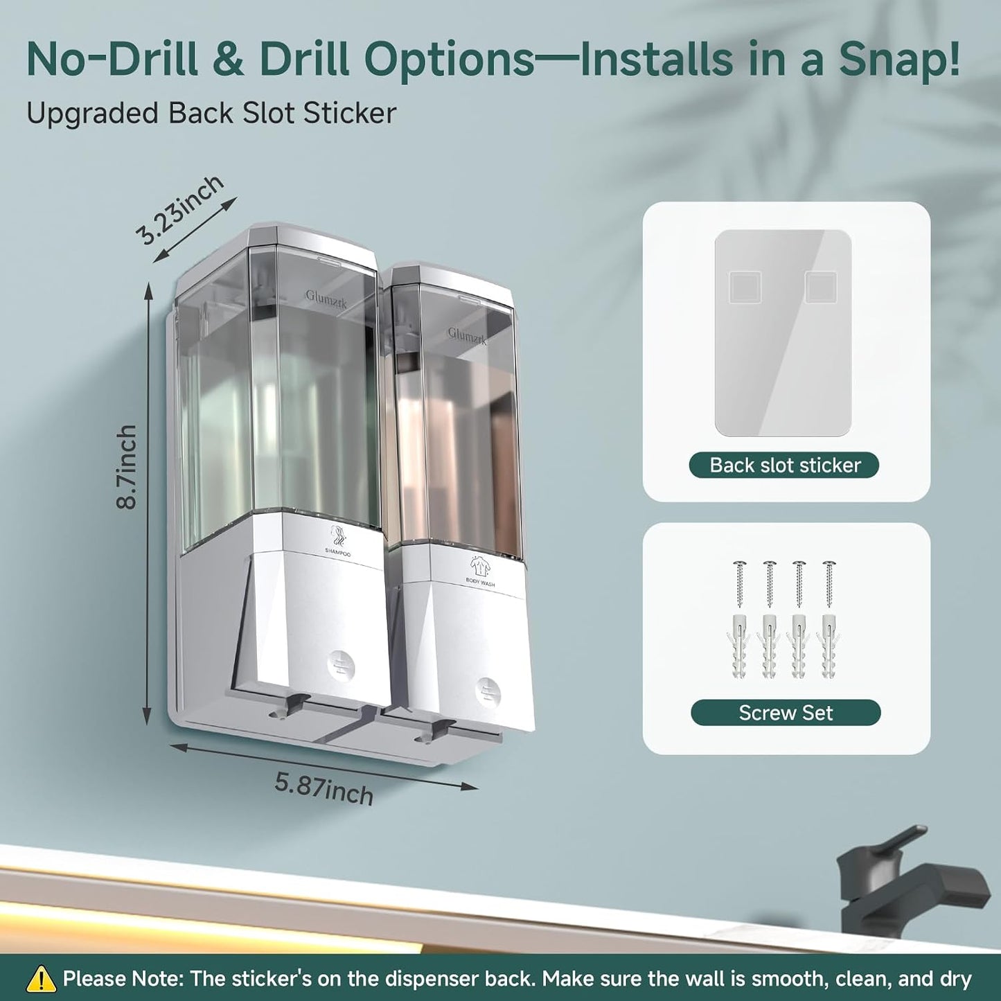 Shampoo and Conditioner Dispenser 3 Chamber No Drill Shower Soap Dispenser Wall Mounted Shampoo Conditioner Body Wash Dispenser 3 * 500ml Refillable Shower Dispenser for Bathroom Hotel, Silver