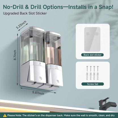 Shampoo and Conditioner Dispenser 3 Chamber No Drill Shower Soap Dispenser Wall Mounted Shampoo Conditioner Body Wash Dispenser 3 * 500ml Refillable Shower Dispenser for Bathroom Hotel, Silver