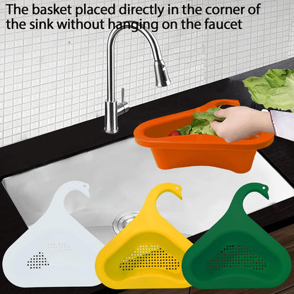 Kitchen sink drain basket swan drain rack, swan drain basket for kitchen sink, multifunctional drainer rack triangle Sink Filter vegetable and fruit drainer basket 4 PCS