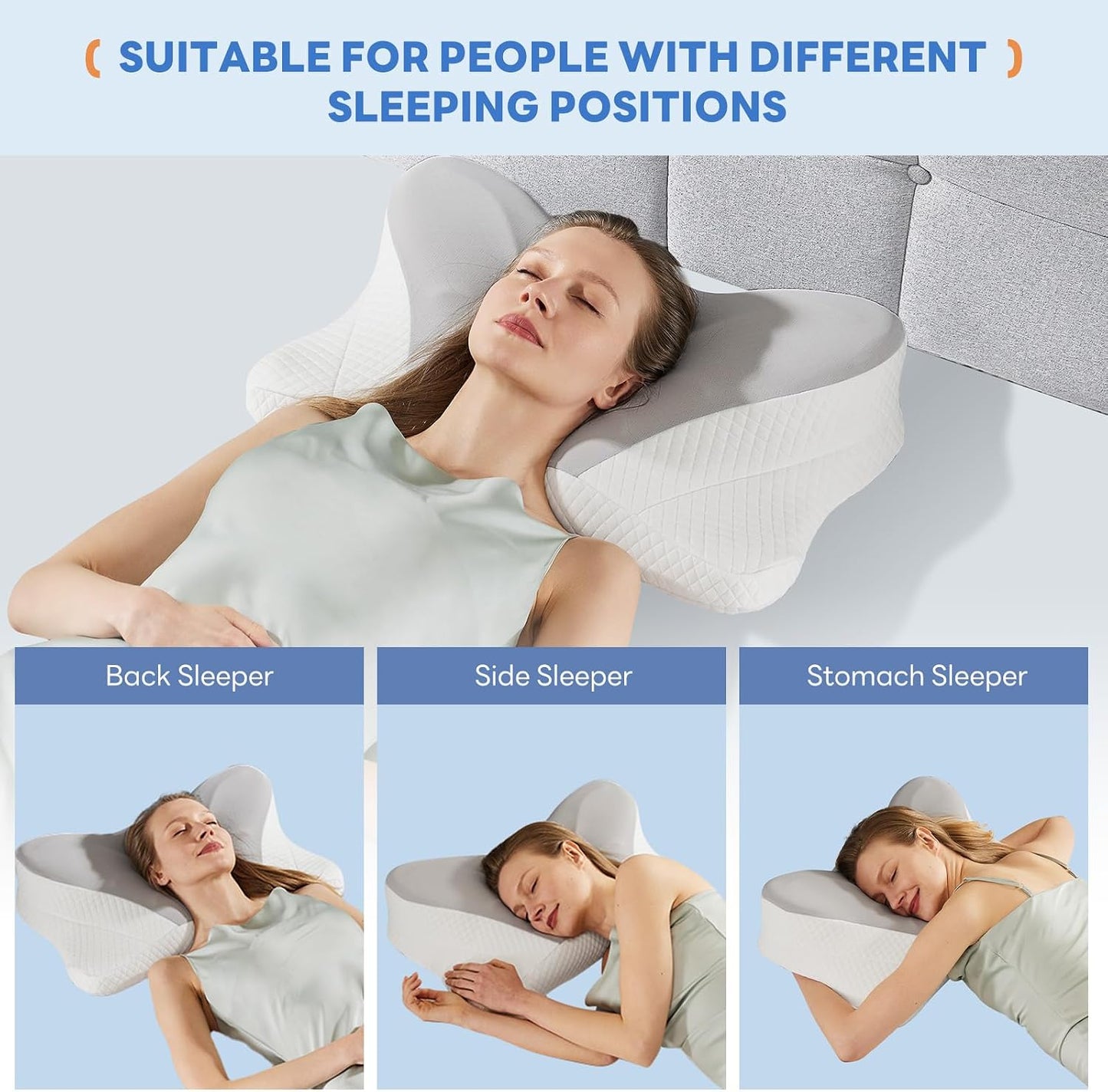 Sweetcrispy Cervical Pillow for Neck and Shoulder - Ergonomic Memory Foam Pillows, Contour Side Sleeper for Adults, Cooling Orthopedic Neck Support for Back Stomach Sleepers, White