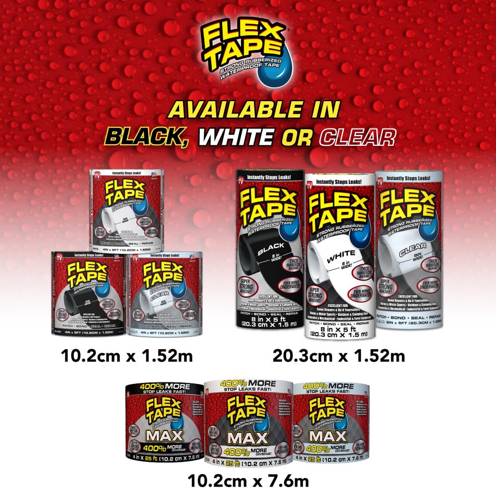 Flex Tape, Original Thick Flexible Rubberized Waterproof Tape - Seal and Patch Leaks, Works Underwater, Indoor Outdoor - Home RV Roof Plumbing and Pool Repairs, Black, 4 in x 5 ft, Pack of 1
