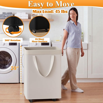Optish Laundry Basket with Wheels, 90L Rolling Laundry Hamper with Wheels, Large Clothes Hamper on Wheel with Removable Mesh Bag for Bedroom, Dorm Room Essentials, Black