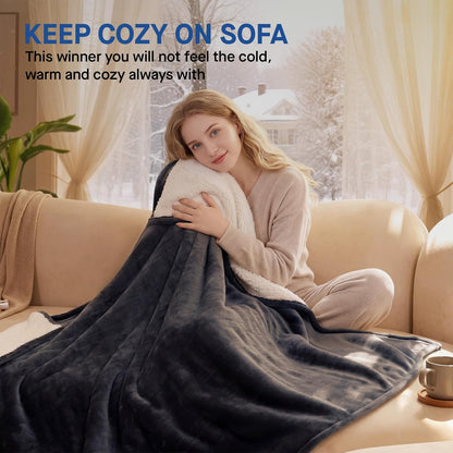Sealy Electric Blanket Throw 50×60, Flannel to Sherpa, Charcoal
