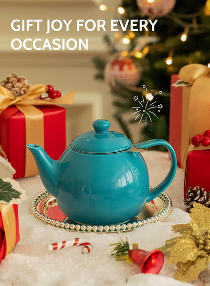 Sweese Teapots for Tea, 27 oz Porcelain Tea pot with Removable Stainless Steel Infuser, Tea Pots for Loose Tea - White