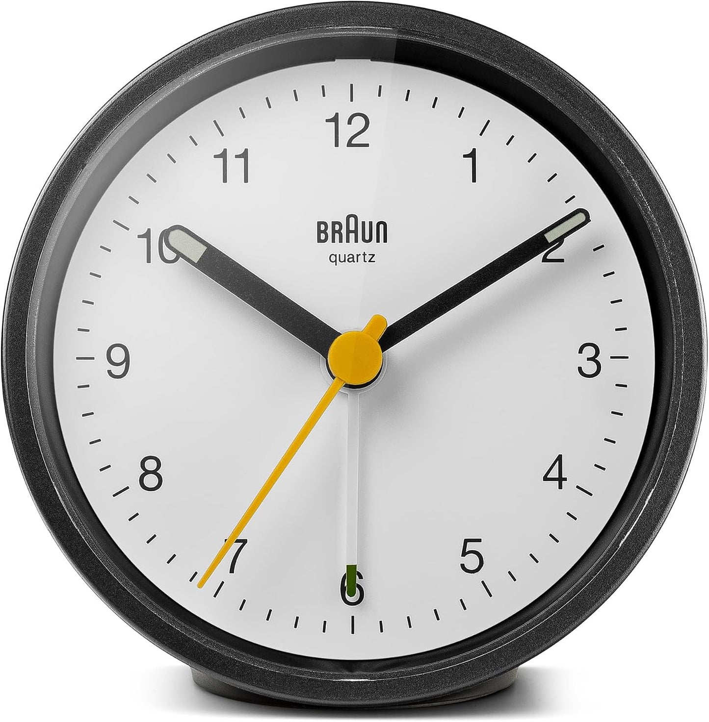 Braun Classic Analogue Alarm Clock with Snooze and Light, Quiet Quartz Movement, Crescendo Beep Alarm in White, Model BC12W.