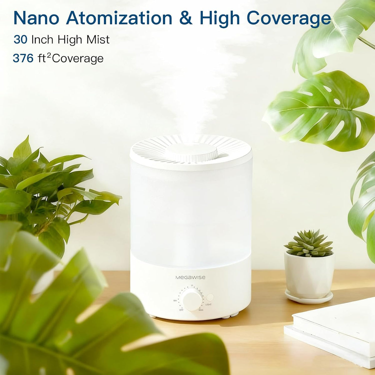 MEGAWISE Cool Mist Humidifier,Ultrasonic Humidifier with Aroma & LED Light