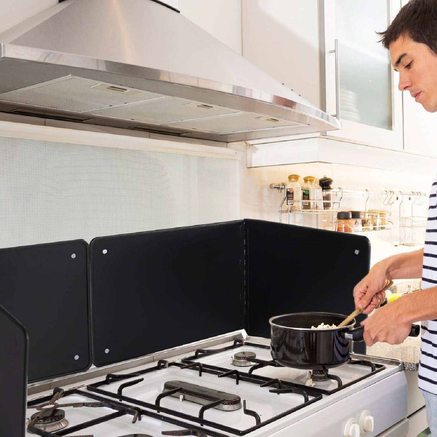 Silver Large 2 Pieces 2 Sided Stainless steel Splatter Guard for Frying Stove Top,Oil Splash Guard Cooking for Stove,Non Stick Foldable Splatter Screen