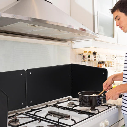 Silver Large 2 Pieces 2 Sided Stainless steel Splatter Guard for Frying Stove Top,Oil Splash Guard Cooking for Stove,Non Stick Foldable Splatter Screen