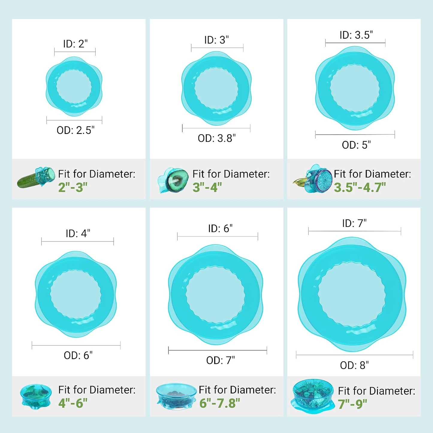 Silicone Stretch Lids for Food Storage in Fridge, Reusable Elastic Bowl Covers for Cup, Cans, Jars, Round & Rectangle Container, Food Grade Silicone Microwave Food Cover, Heat-Resistant, 6PCS