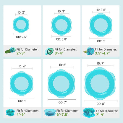 Silicone Stretch Lids for Food Storage in Fridge, Reusable Elastic Bowl Covers for Cup, Cans, Jars, Round & Rectangle Container, Food Grade Silicone Microwave Food Cover, Heat-Resistant, 6PCS