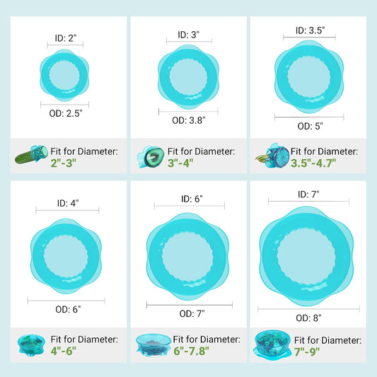 Silicone Stretch Lids for Food Storage in Fridge, Reusable Elastic Bowl Covers for Cup, Cans, Jars, Round & Rectangle Container, Food Grade Silicone Microwave Food Cover, Heat-Resistant, 6PCS
