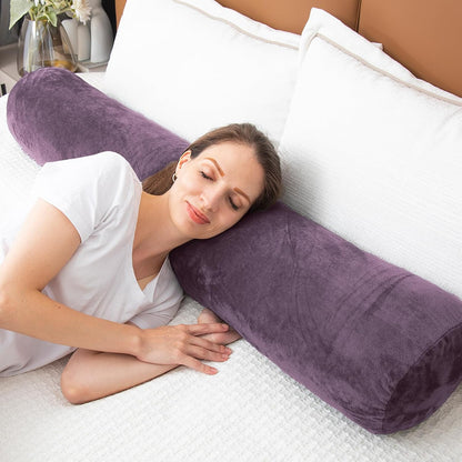 1 MIDDLE ONE Body Pillow for Adults, Bolster Pillow with Removable Velvet Cover, Long Round Cervical Roll Pillow, 35 x 7.87 Inches, Blue