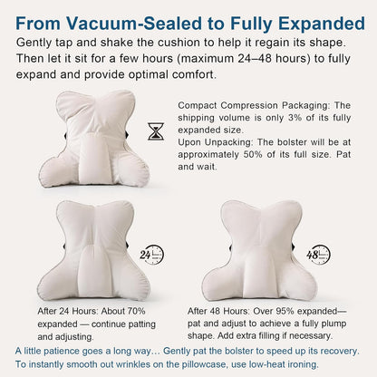 Lumbar Support Pillow(Pat. Pend) – Multi-Functional Ergonomic Back Cushion for Sofa Chair, Car Seat & Sofa, Reading Pillow with Firm Multi-Zone Support to Relieve Lower Back Pain, Misty White