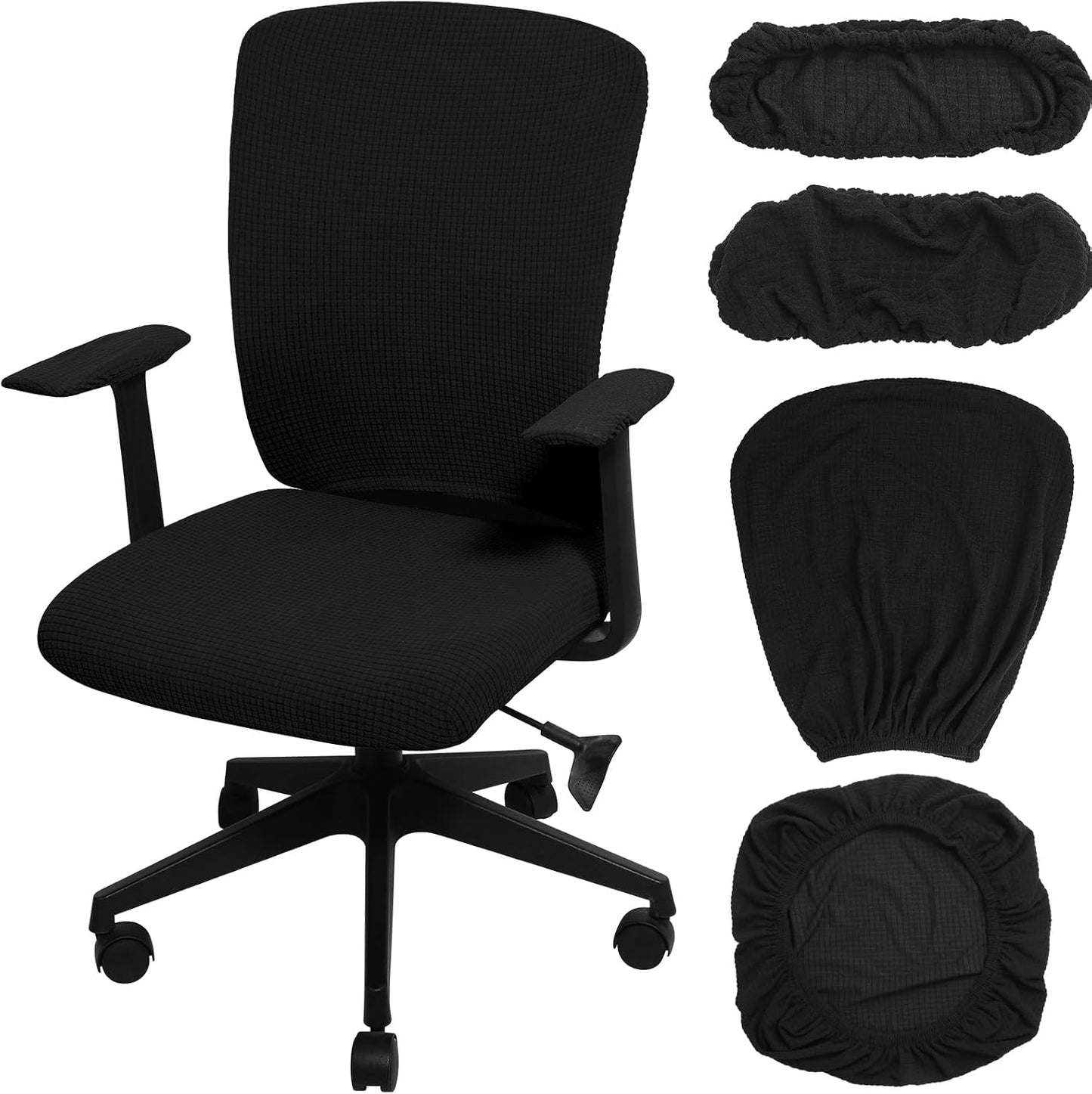 Tallew 4 Pcs Office Chair Covers Set Computer Universal Protective Stretchable Chair Seat Covers Desk Armrest Slipcovers Pads Office Cushion Backrest for Rotating (XL,Silver Gray)