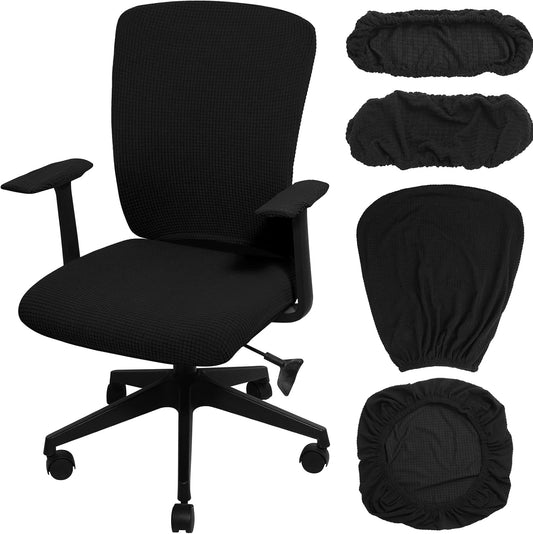 Tallew 4 Pcs Office Chair Covers Set Computer Universal Protective Stretchable Chair Seat Covers Desk Armrest Slipcovers Pads Office Cushion Backrest for Rotating (XL,Silver Gray)