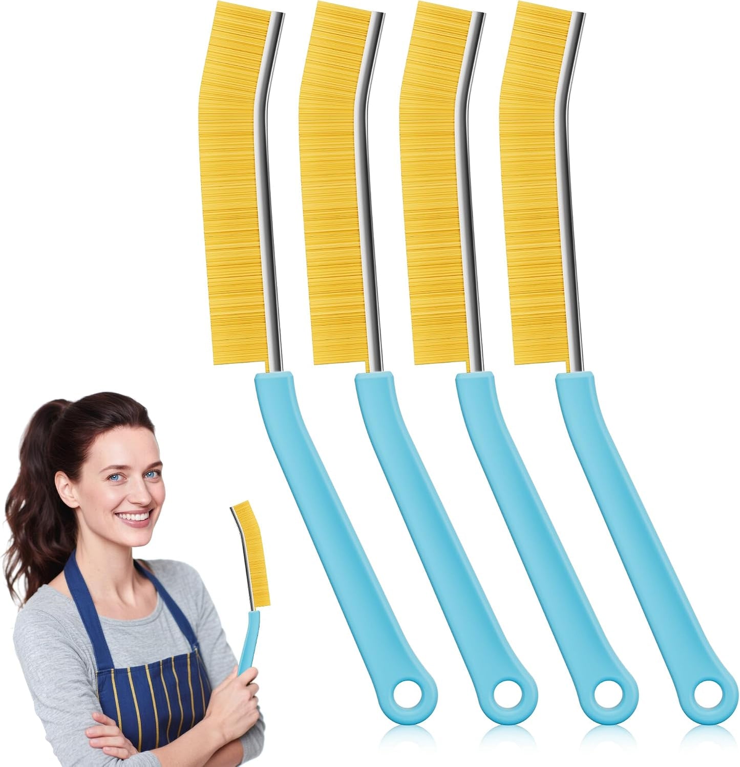 JOYMOOP 4 Pack Crevice Cleaning Brush, Hard Bristle Grout Brush, House Cleaning Supplies, Magnetic Gap Cleaning Brush for Kitchen, Bathroom, Window, Toilet, Multifunctional Cleaning Tools-4 Colors