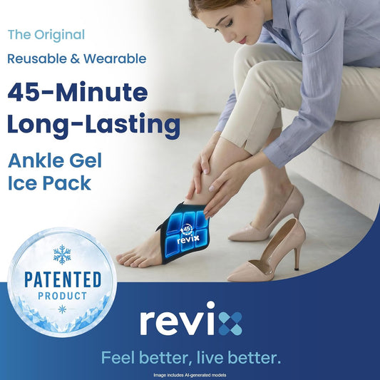 REVIX Ankle Ice Pack Wraps for Plantar Fasciitis Relief, 45-Min Coldness | Gel Cold Compress Wrap for Feet Pain Relief, Reusable Ice Pack for Foot with Ice Grid Design for Achilles Tendonitis, 2 Packs