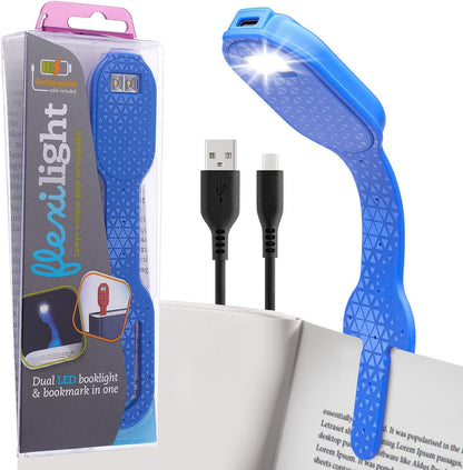 Gifts for Readers & Writers Rechargeable Book Light for Kids, Clip On Reading Light for Bed, 2in1 Flexilight Pals & Bookmark, 12 Hours of Light Once Charged, Includes USB Cable & 2 LED Lights, Dog