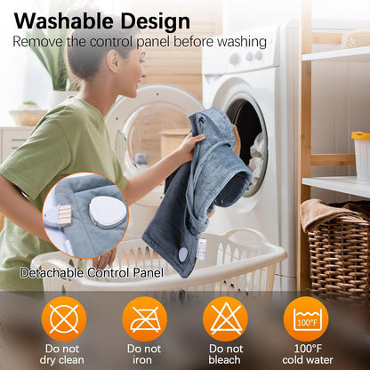 Electric Heated Shawl with Remote Control - 10 Heat Levels, 45/90/120 Minute Timer, 120W Warmth, 60X84CM Grey Flannel, Neck and Back Heating Pads, Detachable Cord, Washable