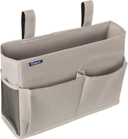 Surblue Bedside Caddy Hanging Organizer Storage Bag Pocket for Bunk, Hospital, College Dorm Rooms, Baby Bed Rails, Camp - 4 Pockets, 2 Hooks (Blue)
