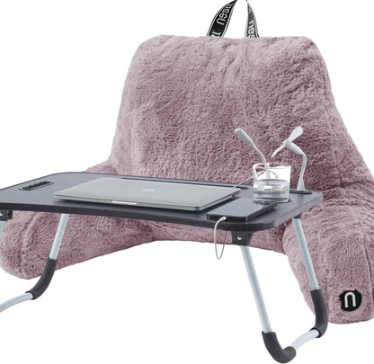 Nestl Fur Reading Pillow with Shredded Memory Foam, Stylish Back Pillow for Bed Sitting Up, Faux Fur Reading Pillows for Sitting in Bed Adult & Kids, Sit Up Back Support Pillow with Arms - Dark Grey