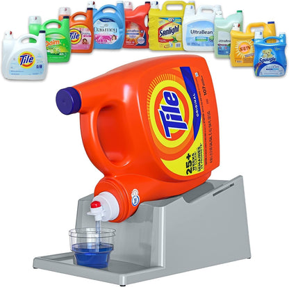 TidyFriend No-Spill Liquid Laundry Detergent Dispenser Holder, Laundry Soap Dispenser Holder with Drip Tray for Laundry Room Organization, Angled Downward Slope for Easy Pouring (No Strap, Ivory)