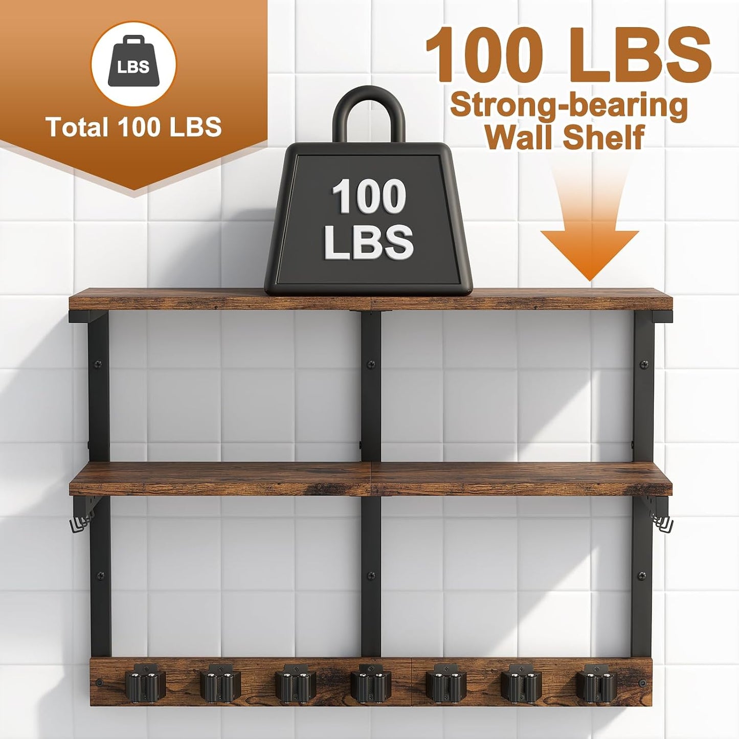 Housolution Wall Mount Broom Holder Hanger Laundry Room Storage Shelves | Thickened Metal Frame, 100 LBS High Load-Bearing, Large Capacity, Multifunctional with 7 Grippers & 8 Hooks