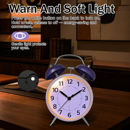 4.5" Analog Alarm Clock for Heavy Sleepers, Loud Battery Operated Alarm Clocks with Light, Metal Silent Desk Clock for Bedrooms, Retro Bedside Clocks for Kids Girls Women Mother Seniors, Pink