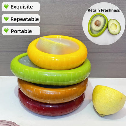 Silicone Avocado Saver Onion Storage, Set of 4 Reusable Fruit Containers for Fridge,Airtight Fresh Vegetable Keeper for Garlic, Onions, Lemon Freshness Box