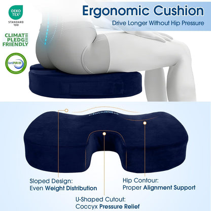 CloudBliss Lumbar Support Pillow & Seat Cushion Set for Office Chair, Desk Chair, Wheelchair & Car – Memory Foam Back Support, Ergonomic Chair Cushions, Sciatica Pain Relief, Home Essentials, Black