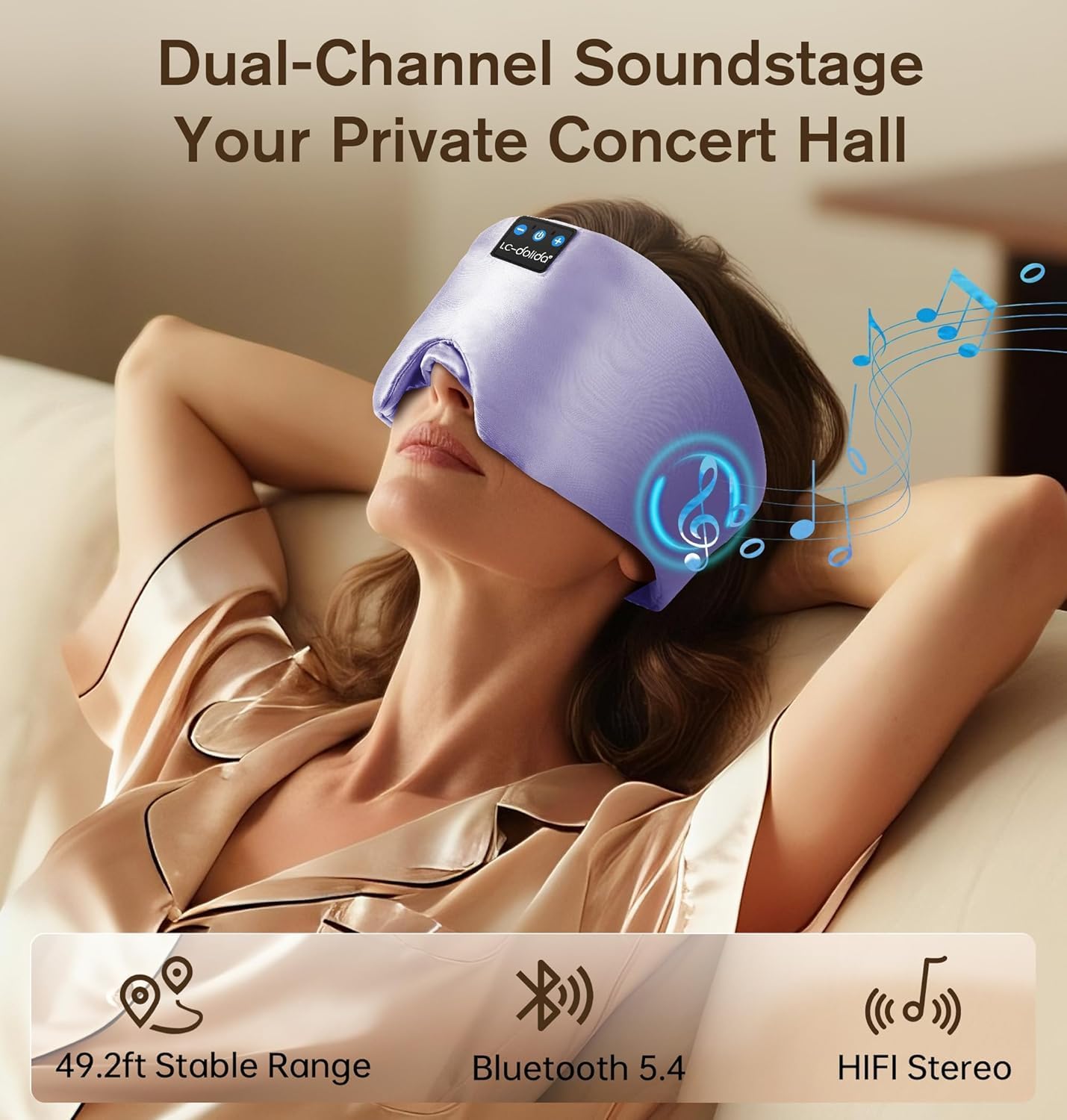 LC-dolida Luxurious Silk Soft Sleep Mask, Sleep Headphones with Bluetooth 5.4 for Side Sleeper, Total Blackout Eye Sleeping Mask for Women and Men, Ideal Gift for Restful Sleep, Travel(Black)