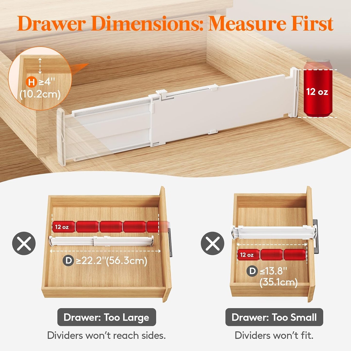 Lifewit 9 Pack 4" High Drawer Dividers, Adjustable Drawer Organizer Clothes | 10.5"-16.5" Expandable White Plastic Separators for Dresser, Kitchen, Cabinet, Nursery, Office, Socks & Underwear Storage