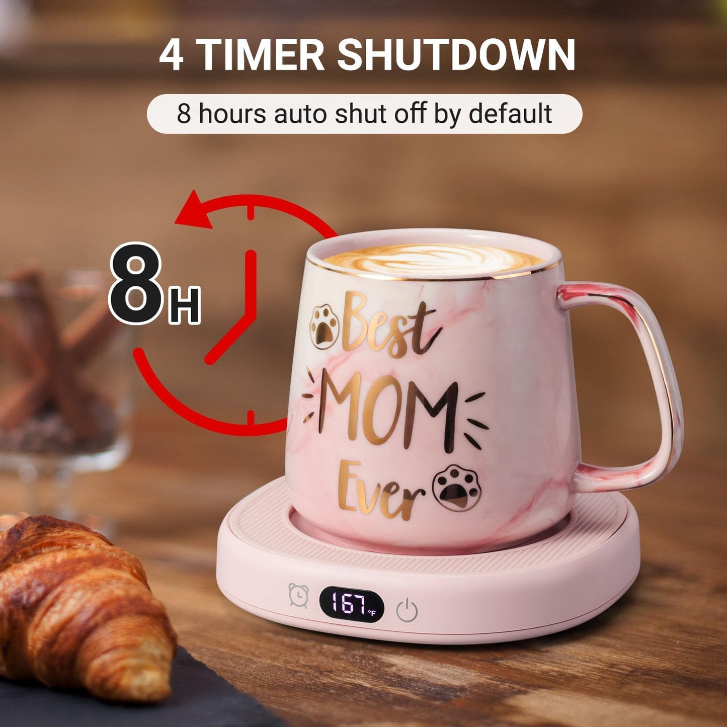 Coffee Mug Warmer & You are Awesome Mug Set, Electric Cup Warmer for Desk | Beverage Warmer Plate for Coffee, Tea, 4 Temperature Setting, 8-Hours Auto Shut Off, 14oz Mug with Spoon & Lid Included