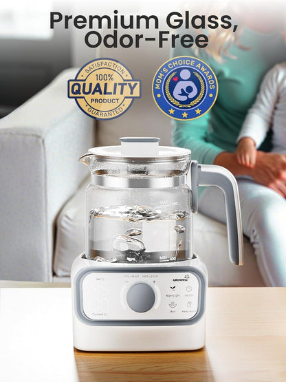 GROWNSY Baby Instant Warmer & Glass Water Boiler with LCD Display and Timer | Accurate Temperature Control for Formula, Coffee and Tea, 1.2 Liter Electric Kettle,Water Warmer for Baby Formula
