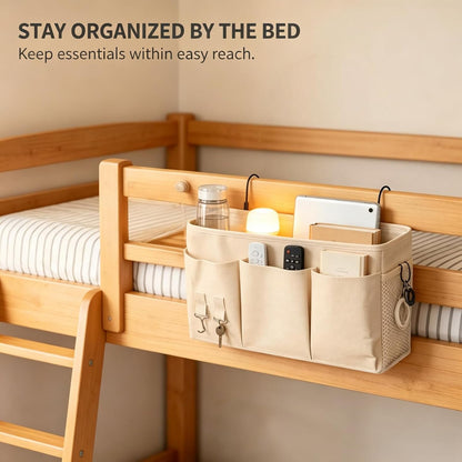 greenbar Bedside Caddy Hanging Organizer for Dorm Bed Rails | Bedside Caddy Wall Bag, Fits Dorm and Bunk Beds, Multiple Pockets for Phone, Books, Glasses, Easy Hanging