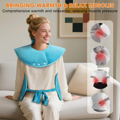 Tovve Heating Pad for Back Neck Shoulders, Large Wearable Relax Muscles, Birthday Gifts for Women Men Mom Dad Elderly, 3 Heat Settings/2-Hour Safe Auto-Off, 24"×37" Ergonomic Fit Design-Blue