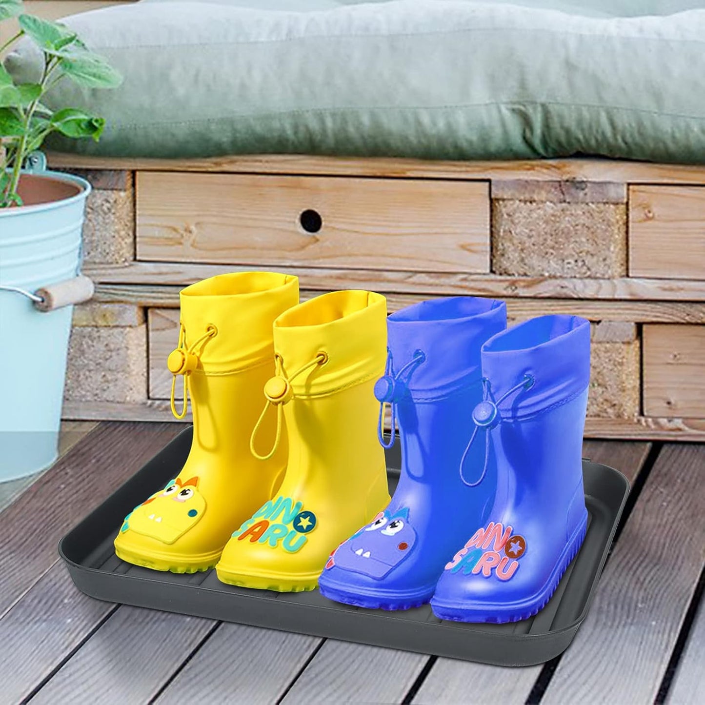 Set of 3 Square Boot Tray, Plastic Utility Shoe Mat Tray, 13.7x10.6x1inch | Black Multi-Function Boots Drying Pad for Entryway Indoor and Outdoor Use in All Seasons