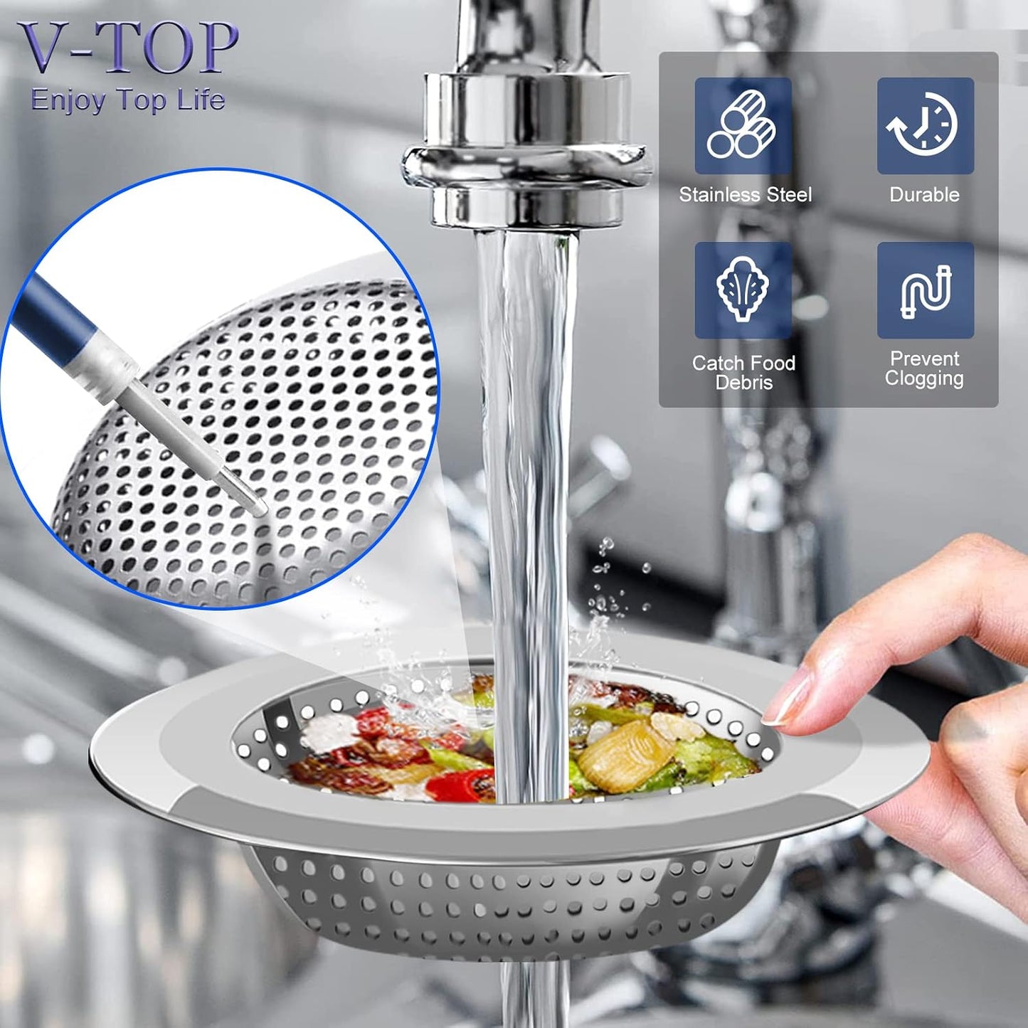 Shower Drain Hair Catcher Tub Stopper, V-TOP Drain Cover for Shower to Catcher Hair, Silicone Bathtub Drain Plug Suit for Bathroom Kitchen and Laundry, 4 Pack