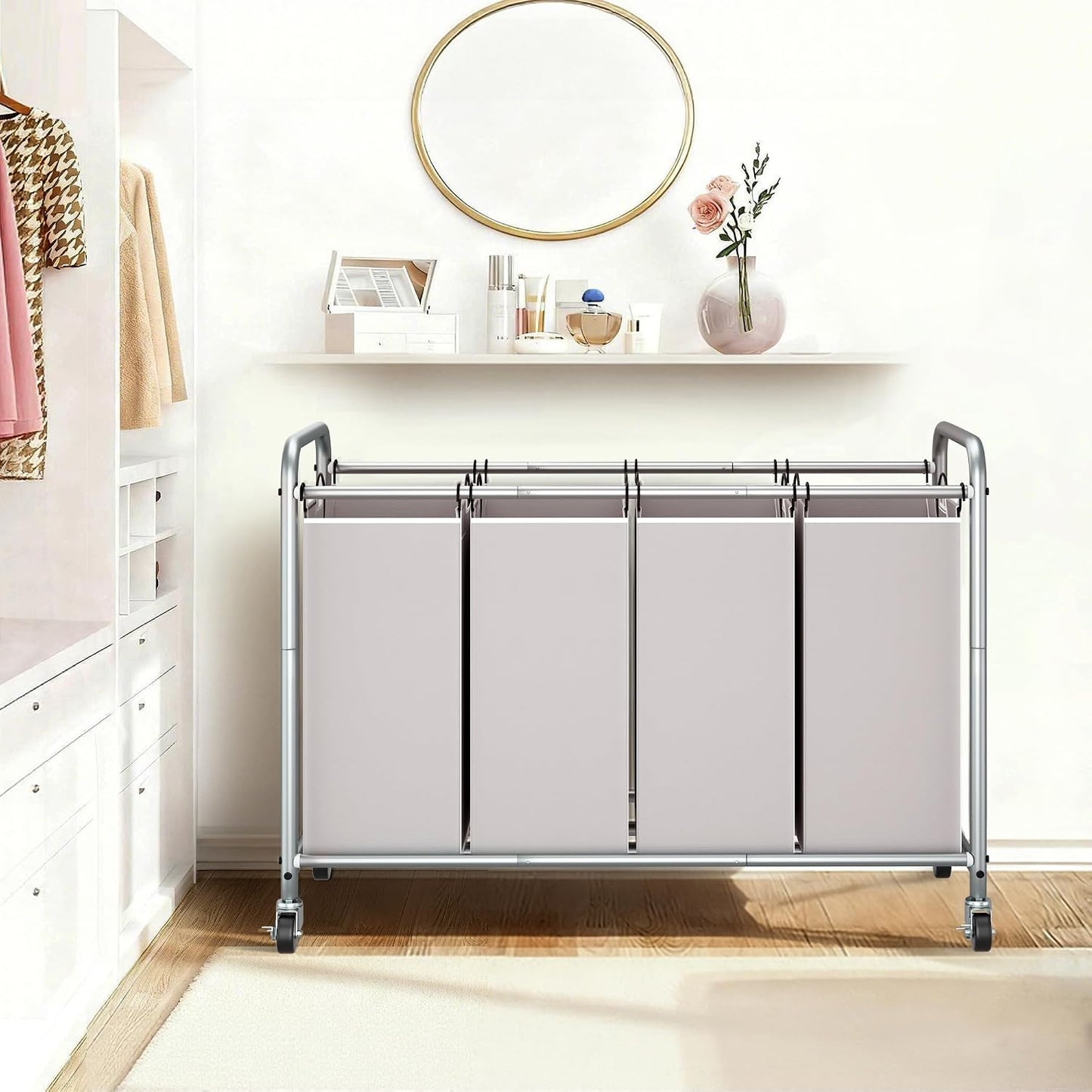 STORAGE MANIAC 3 Section Laundry Sorter, 35.6 Gal (135 L) Laundry Hamper Cart with Heavy Duty Rolling Lockable Wheels and Removable Bags, Clothes Organizer Basket Separator Hamper, Gray