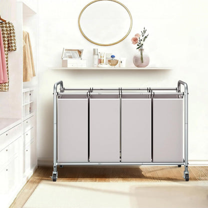 STORAGE MANIAC 3 Section Laundry Sorter, 35.6 Gal (135 L) Laundry Hamper Cart with Heavy Duty Rolling Lockable Wheels and Removable Bags, Clothes Organizer Basket Separator Hamper, Gray