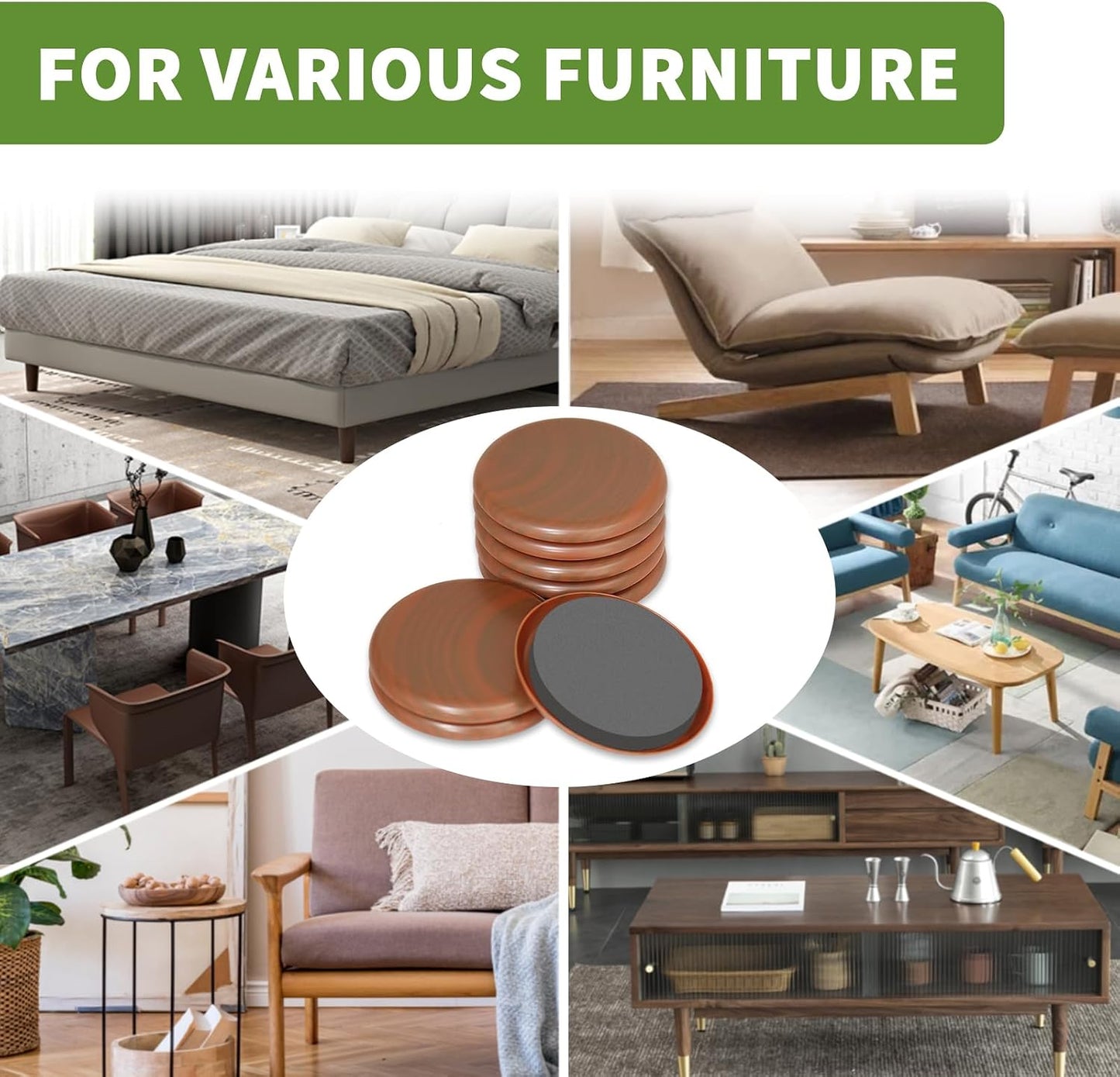 Furniture Sliders for Carpet 8 PCS - 3 1/2" Beige | Furniture Moving Sliders, Chair Leg Floor Protectors, Carpet Sliders for Furniture - Move Your Furniture Easily & Safely