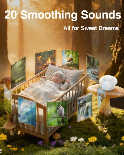 Portable White Noise Sound Machine for Baby Kids Adults, 20 Natural Soothing Sounds, 48H Battery Playback, 30 Volume Levels, 3 Timers, Memory Function & Soft Night Light for Sleep, Home, Travel, Mini