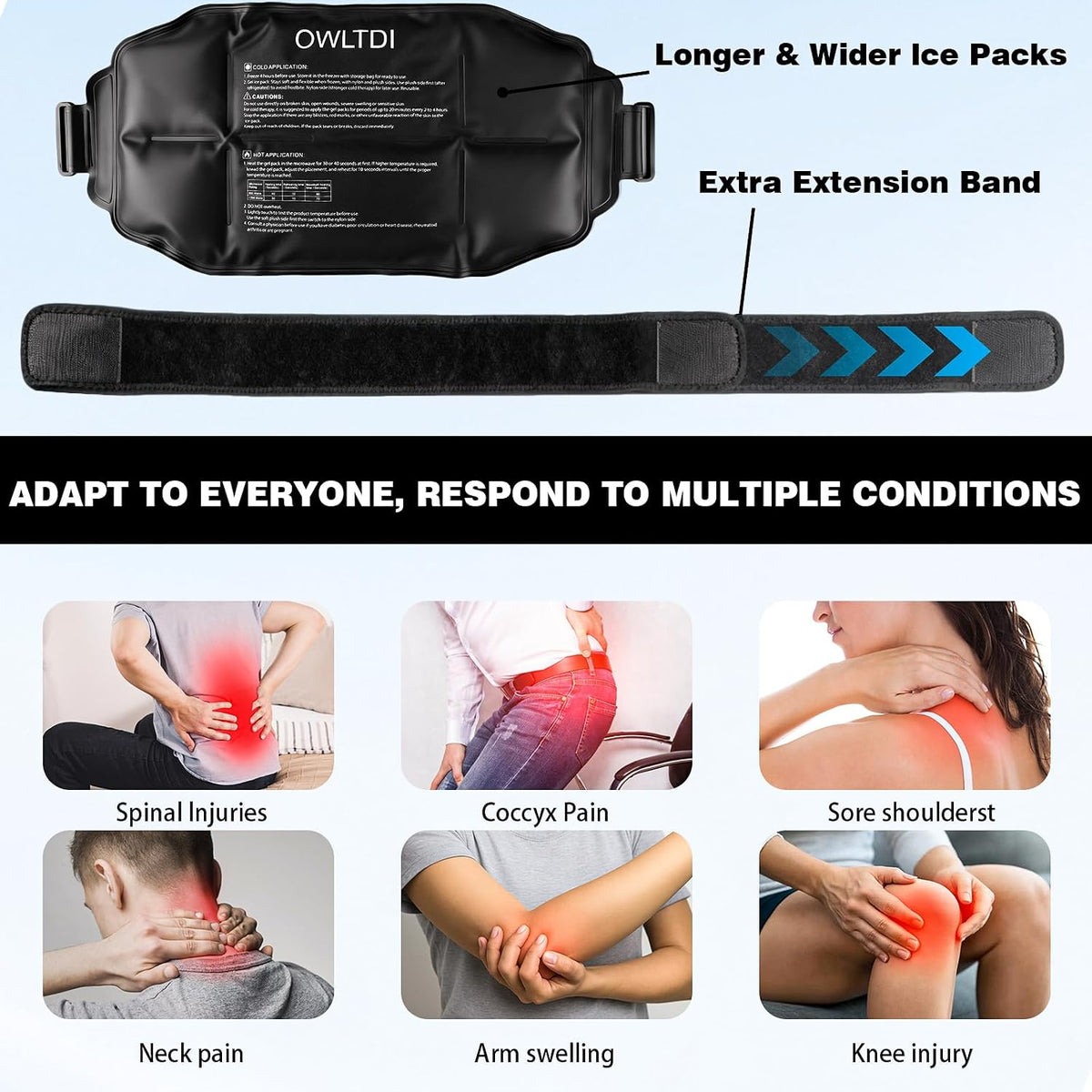 Ice Packs Soft Flexible Gel Pack for Injuries Reusable Cold Hot Therapy for Shoulder Knee Back Elbow Leg Hip Arm for Muscle Relief & Recovery 17.5'' x 9.5'' Navy Blue